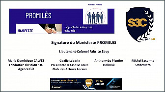 Salon S3C - Signature du manifeste ProMilès en présence du lieutenant-Colonnel Fabrice SAVY, Marie Dominique CALVEZ, Gaëlle Laborie, Antony du Plantier et Michel Lecomte