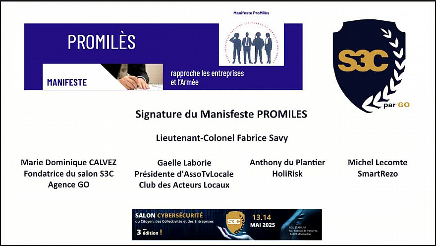 Salon S3C - Signature du manifeste ProMilès en présence du lieutenant-Colonnel Fabrice SAVY, Marie Dominique CALVEZ, Gaëlle Laborie, Antony du Plantier et Michel Lecomte